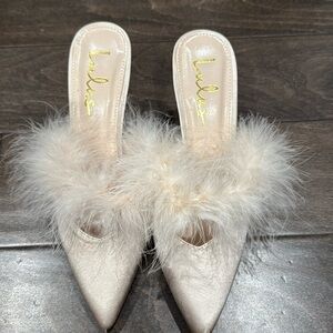 Lulu heels, light champagne, nude gold with fur